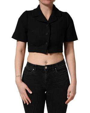 Dolce & Gabbana Collared Short Sleeves Cropped Blouse Top - Black
