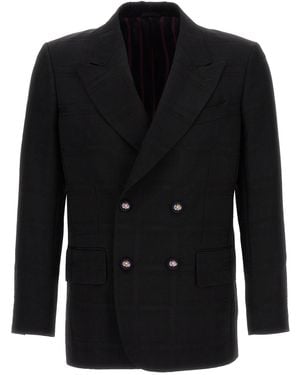 Etro Check Double-Breasted Wool Blazer - Black