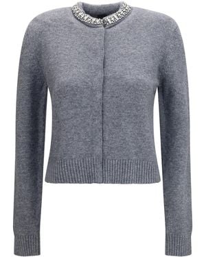 Pinko Colonia Cardigan With Jewel Collar Grigio-Monumento Gr - Blue