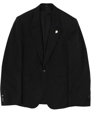Gucci Single-Breasted Jacket With "Gg" Weave - Black