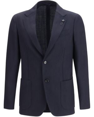 Lardini Roma Blazer Fleece Wool Blazers E Vests - Blue