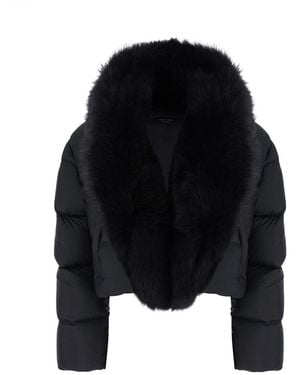 Gucci Down Jacket With Fur Detail Leather Puffer - Black
