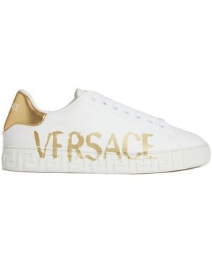 Versace Logo-Printed Lace-Up Sneakers - White