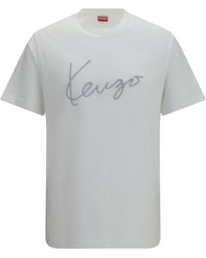 KENZO Embroidered Signature Cotton T-Shirt T-Shirts - Grey