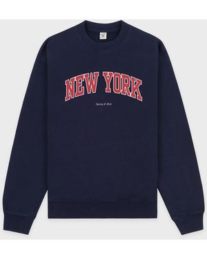 SPORTY&RICH New York Ivy Crewneck Cotton Jumper - Blue