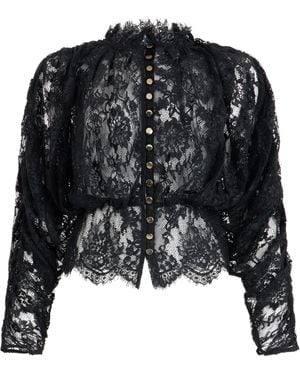 Self-Portrait Lace Long-Sleeve Blouse Polyamide Shirt - Black