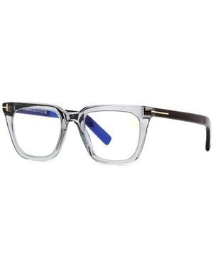 Tom Ford Eyeglasses Square Full Rim, Shiny Light Frame And Clear--Light Block Lens Ft5963-B045 Sunglasses - Blue