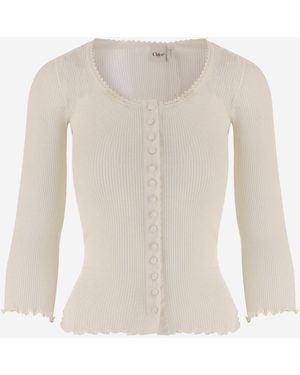 Chloé Fitted Cotton-Silk Jersey Top Tops - White