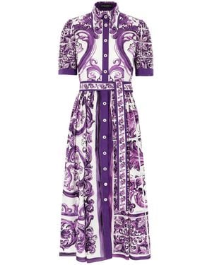 Dolce & Gabbana Printed Poplin Shirt Dress - Purple