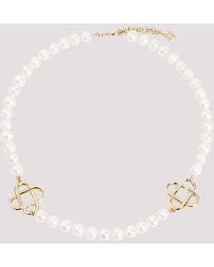 CASABLANCA Pearl Logo Necklace - White