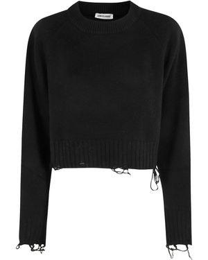Low Classic Damaged Cropped Pullover - Black