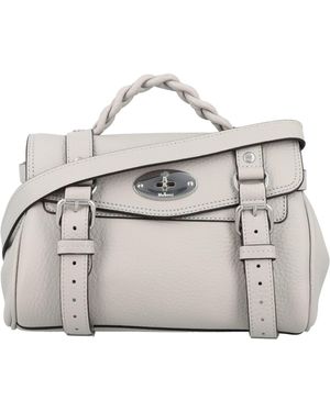 Mulberry Pale Mini Alexa Leather Shoulder Bag With Braided Handle And Postman’S Lock Closure - Grey