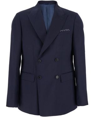 Low Brand Double-Breasted Jacket With Peak Revers And Embroidery Detail On The Front - Blue