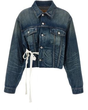 MM6 by Maison Margiela Tape Denim Jacket Cotton Down Jacket, Parka, Casual - Blue
