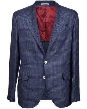 Brunello Cucinelli Wool Blend Plaid Blazer Clothing - Blue