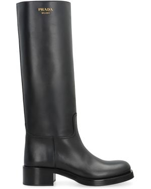 Prada High Leather Boots Calf - Black