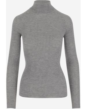 Sa Su Phi Cashmere And Silk Rib Knit Jumper - Grey