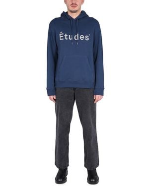 Etudes Studio Hoodie With Cross Neck Organic Cotton Sweatshirts - Blue