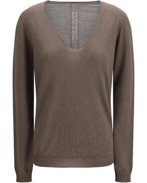 Rick Owens Temple Extreme Jumper With V-Neck Wool Ovis Aries - Brown
