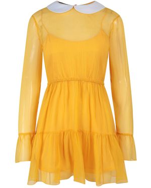 Gucci Ruffled Chiffon Dress With Peter-Pan Collar And Button Fastening - Yellow