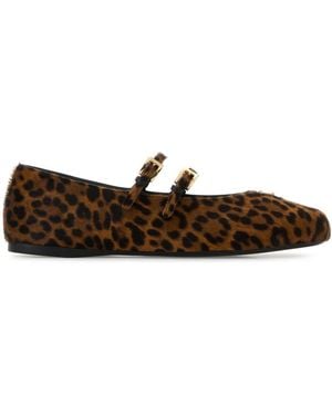 スリッポン PRADA PRINTED CALF HAIR SLIPPERS Prada Leopard Print Calf Hair Smoking Slippers Brown Size