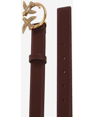 Pinko Leather Belt With Love Birds Buckle Calfskin - Purple