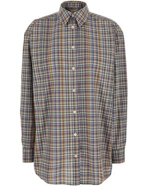 TOTEME Classic Check Shirt Cotton Blouses - Gray