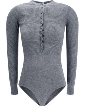Self-Portrait Long-Sleeved Wool Bodysuit - Gray