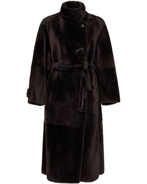 Brunello Cucinelli Dark Shearling Belted Coat - Black