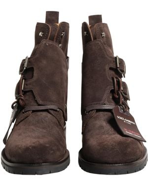 Dolce & Gabbana Brown Suede Leather Buckle Ankle Boots Men\'s Shoes Dolce & Gabbana Re-Edition Suede Multi-Buckle Combat Boots  main image 4