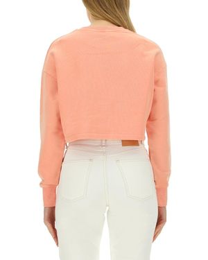 Balmain Balmain Cropped Logo Cotton Sweatshirt - Pink