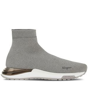 Ferragamo Logo-Print Sock Trainers 030177753455 - Grey