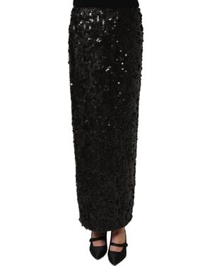 Dolce & Gabbana Sequin High Waist Pencil Midi Skirt Nylon - Black