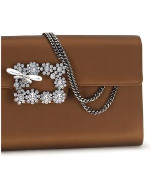 Roger Vivier Satin Clutch Efflorescence Silk Bags - Brown