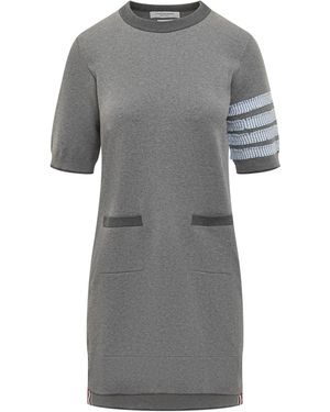 Thom Browne Cotton Dress With 4Bar Logo - Grey