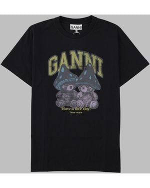 Ganni Printed T-Shirt Organic Cotton T-Shirts And Polos - Black