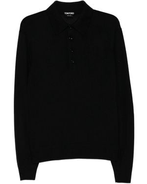 Tom Ford Button-Front Polo Knit Knitwear - Black