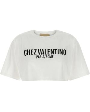 Valentino Cropped T-Shirt With Print Cotton: 100. T-Shirts & Jerseys - White