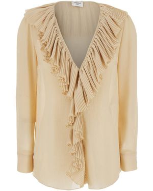 Saint Laurent Crepe Ruffle Blouse - Natural