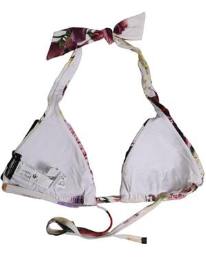 Dolce & Gabbana Floral Print Triangle Beachwear Bikini Top Nylon Elastane - Gray
