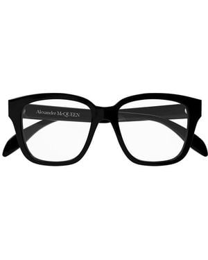 McQueen Eyeglasses Square Full Rim, Frame And Clear Demo Lens Am0333O002 - Black