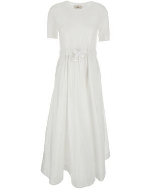 Herno Crewneck Long Dress With Front Knot - White