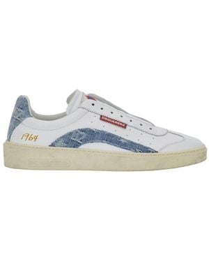 DSquared² Low Top Trainers With Denim Panels And Distressed Effect - White