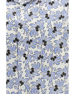 Prada Shirt With Floral Print Ivory-Light Ivory/Light Cotton - Blue
