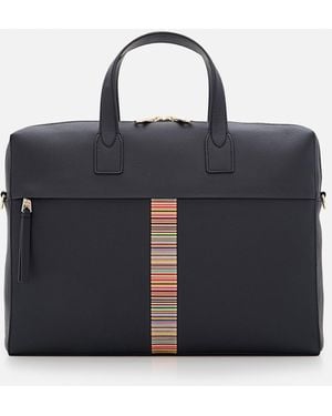 Paul Smith Leather Signature Stripe Trim Folio - Black