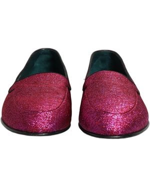 Dolce & Gabbana Glitter Lurex Logo Dress Loafers Shoes Leather - Red