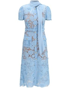 Self-Portrait Midi Lace Dress With Bow Collar Polyester - Blue
