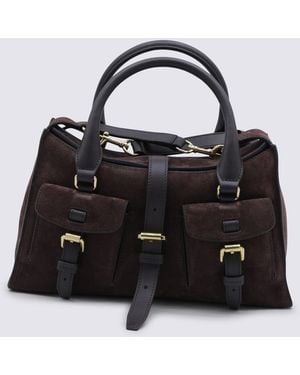 Mulberry Chocolate Leather Small Roxanne Suede Top Handle Bag - Black