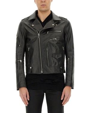 Rick Owens Leather Jacket With Cotton And Cupro Lining - Black