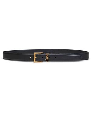 Saint Laurent Smooth Leather Cassandre Vadim Belt - White